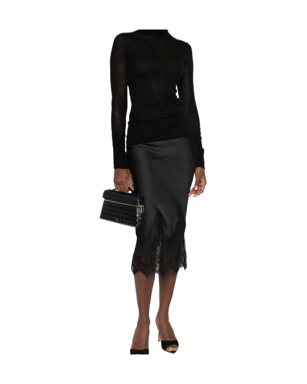Elisabetta Franchi Black Sheer Turtleneck Knitted Sweater