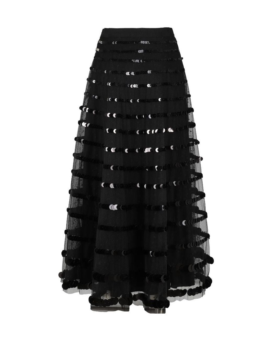 RED Valentino Black Tulle A-Line Midi Skirt