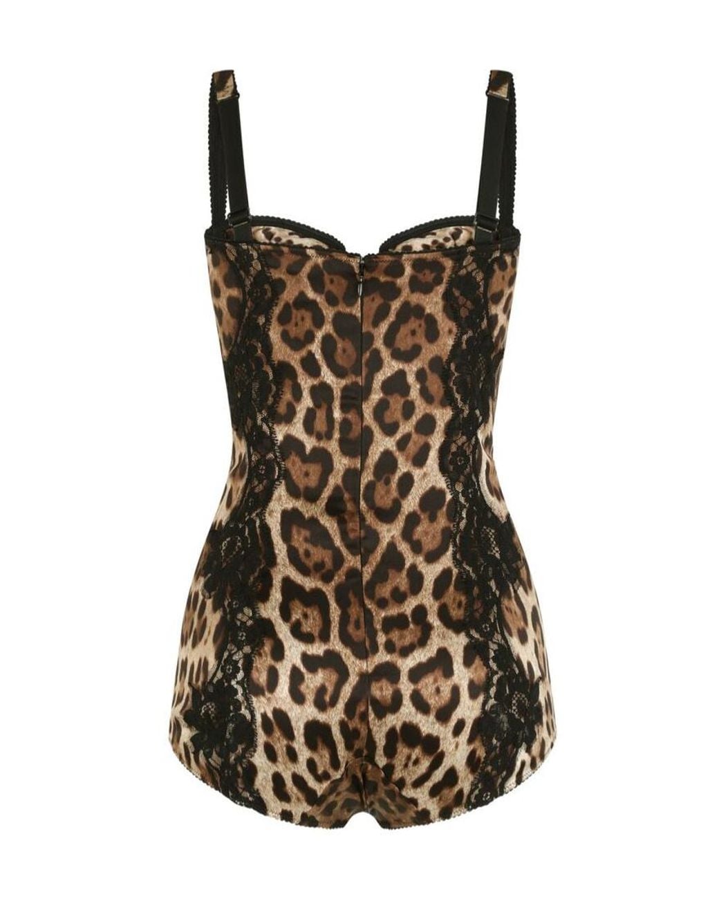 Dolce & Gabbana Brown Leopard-Print Silk Balconette Bodysuit