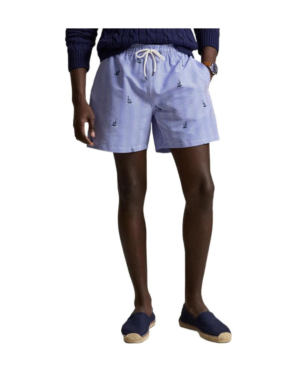 Polo Ralph Lauren Blue Striped Sailboat Swim Trunks for men