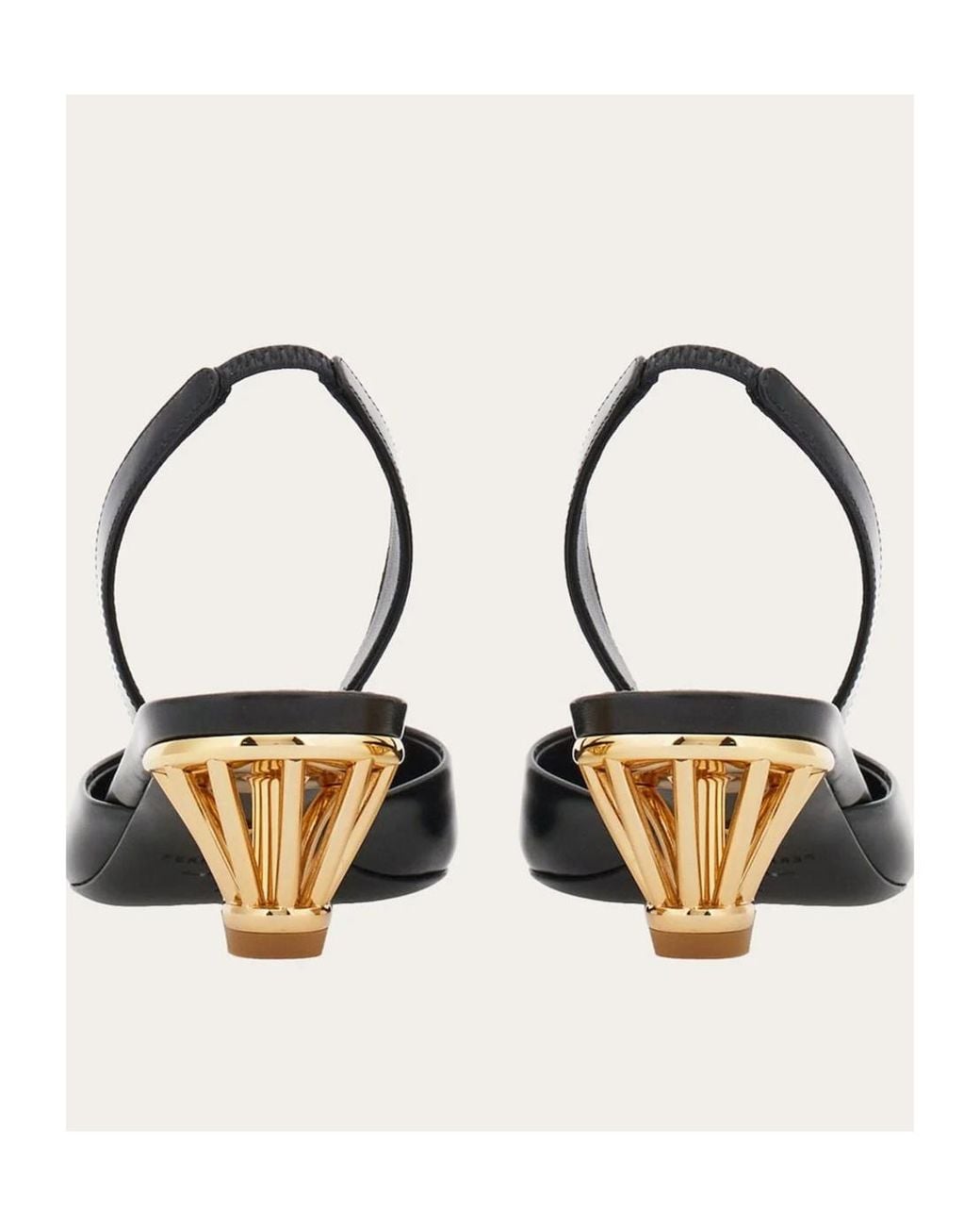 Ferragamo Metallic Ferragamo Cage Heeled Slingback Pumps