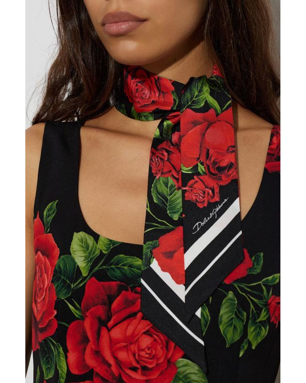 Dolce & Gabbana White Rose-Print Silk Twill Bandeau