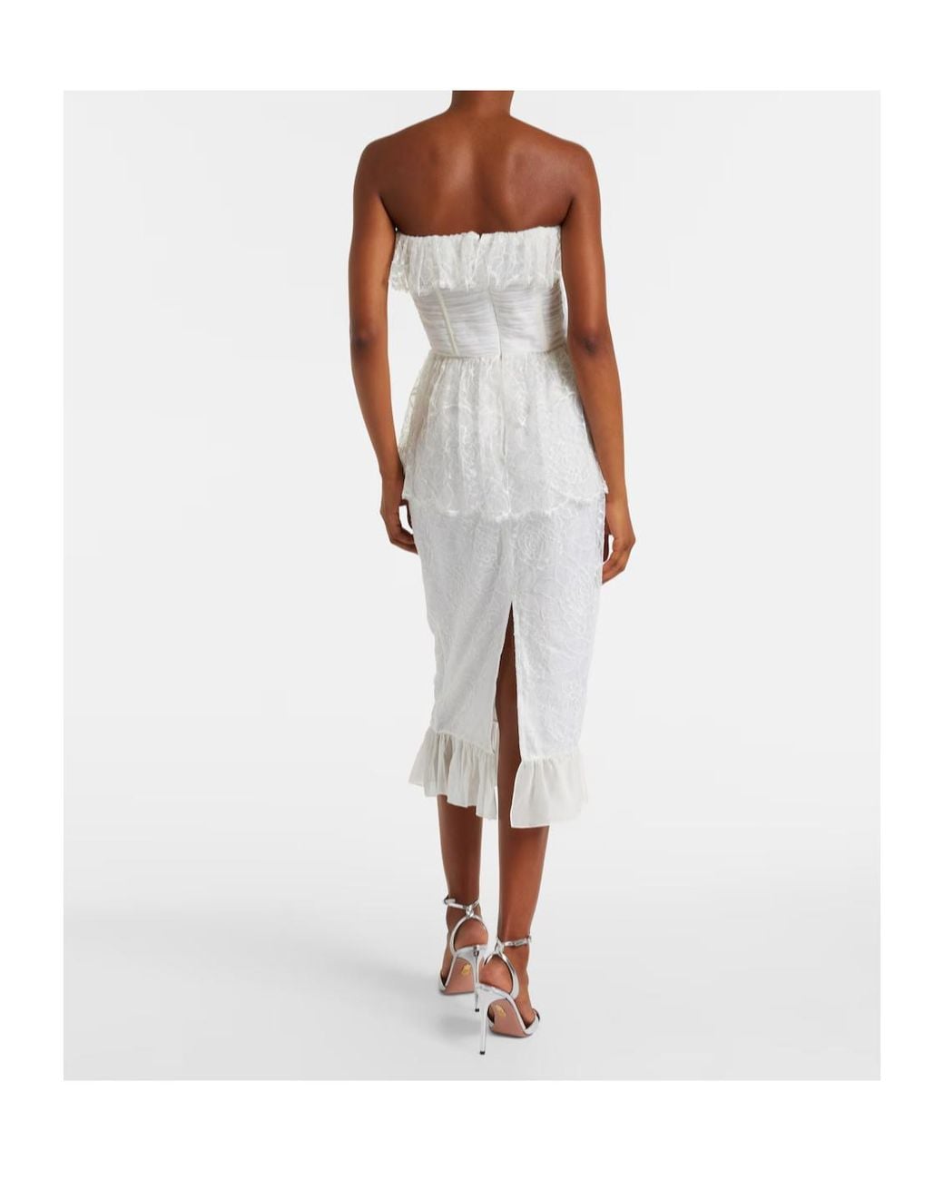Alessandra Rich White Lace And Silk Georgette Bustier Dress