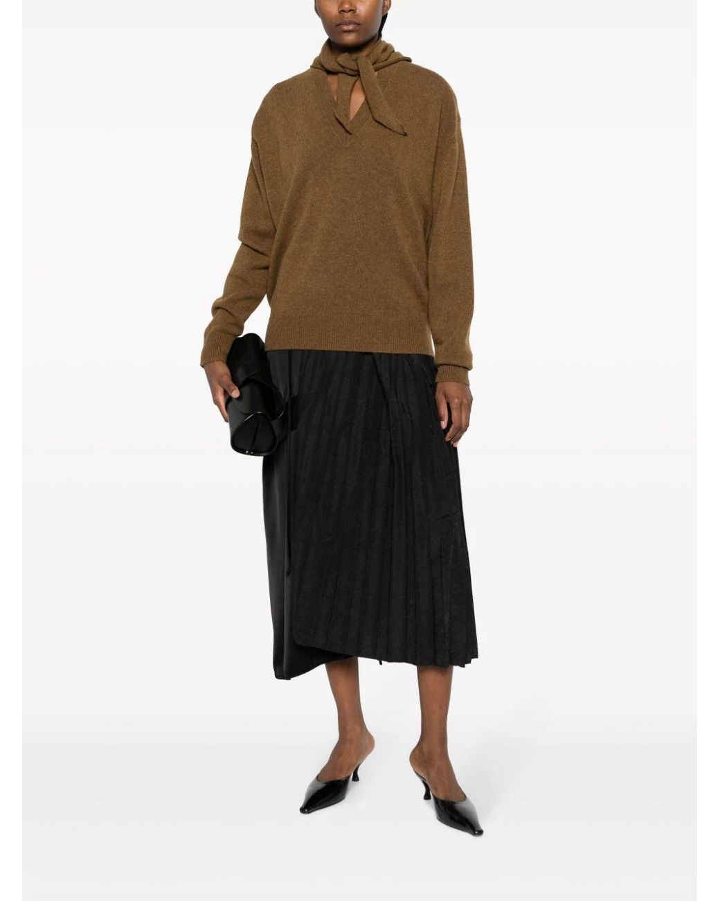 Plan C Brown Long-Sleeved Scarf Collar Knitted Shirt