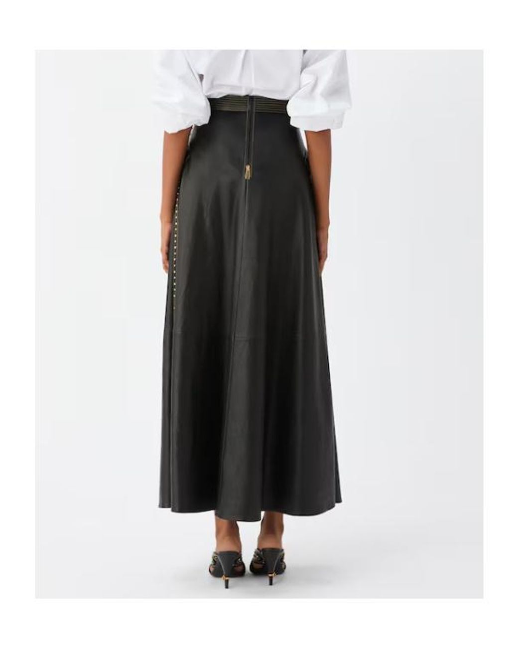 Versace Black Studded Leather Midi Skirt