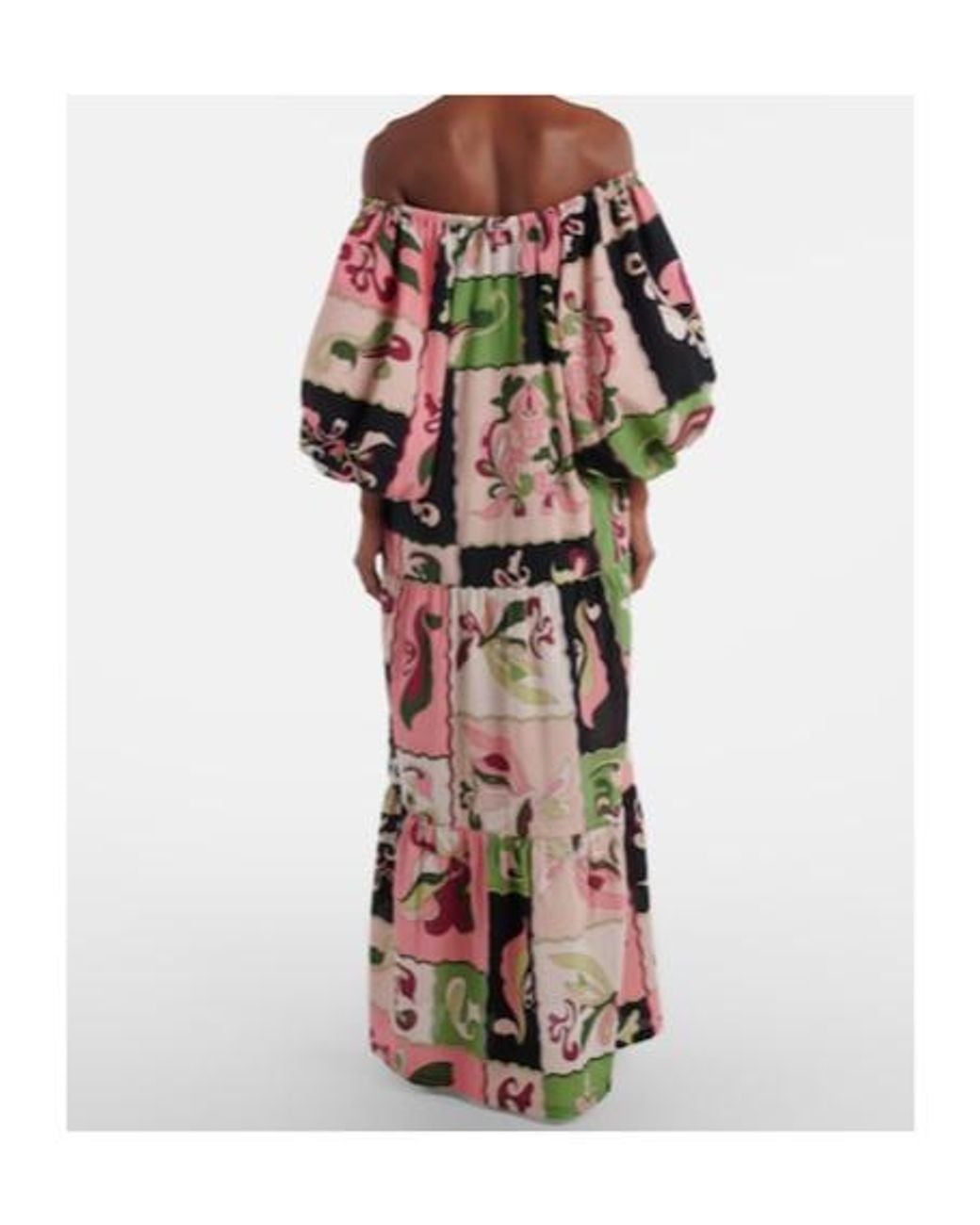 Adriana Degreas Multicolor Printed Off-Shoulder Cotton Maxi Dress