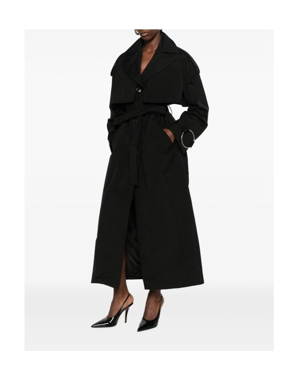 Dondup Black Long-Sleeve Belted Trench Coat