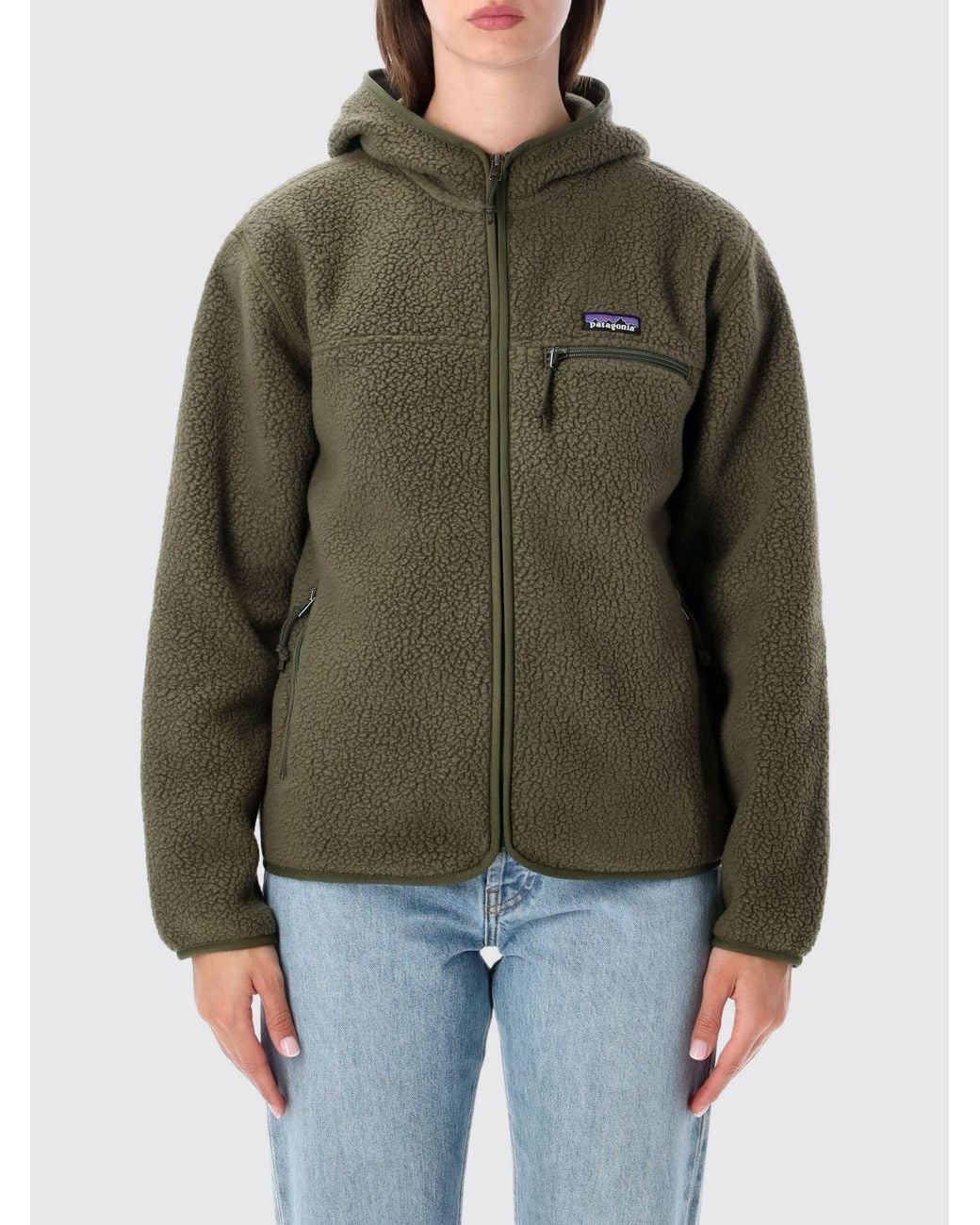 Patagonia Green Teddy Fleece Hooded Jacket