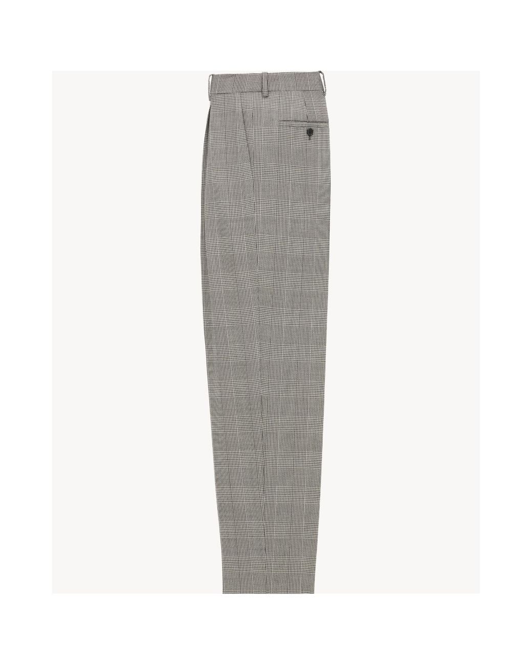Saint Laurent Gray High Waist Checked Trousers for men