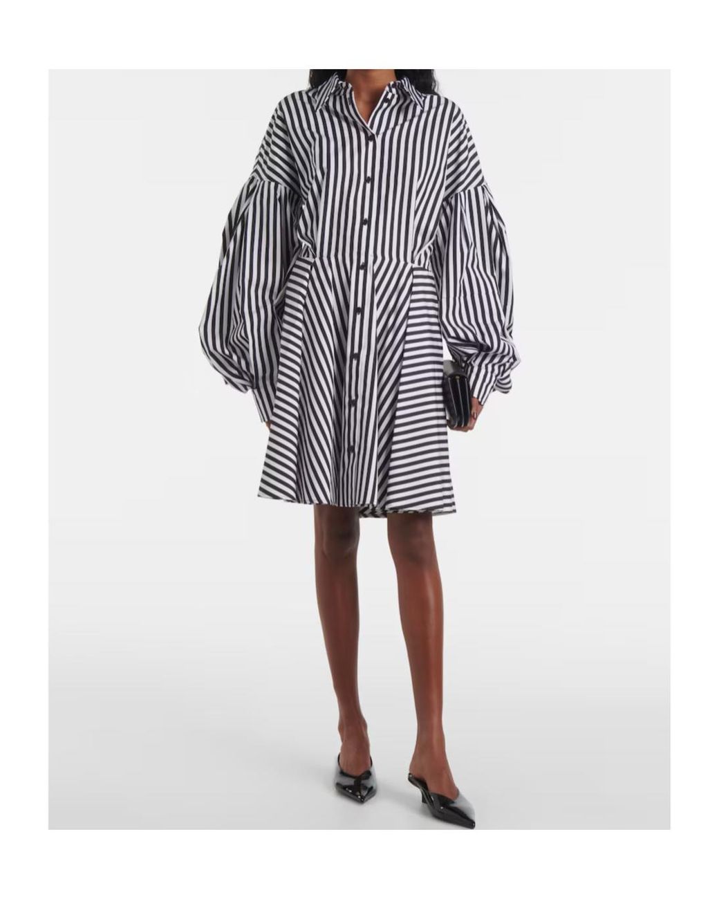 Nina Ricci Gray Striped Poplin Midi Dress