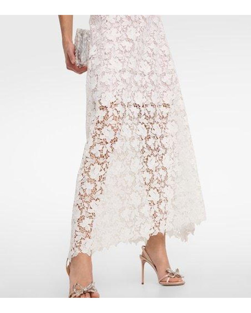 Oscar de la Renta White Floral-Appliqué Guipure Lace Gown