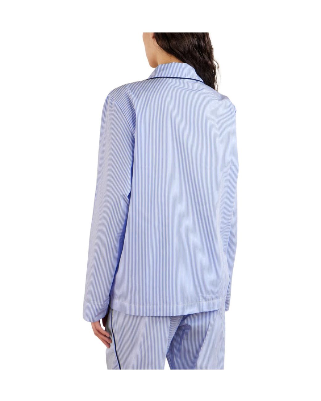 Sporty & Rich Blue Embroidered Striped Cotton-Poplin Pajama Shirt