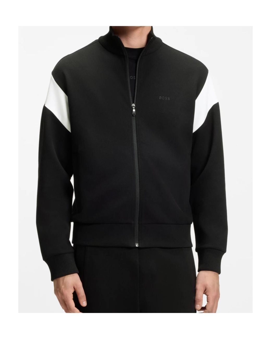 Boss Black Zippered Cotton-Blend Sweatshirt With Contrast Inserts for men