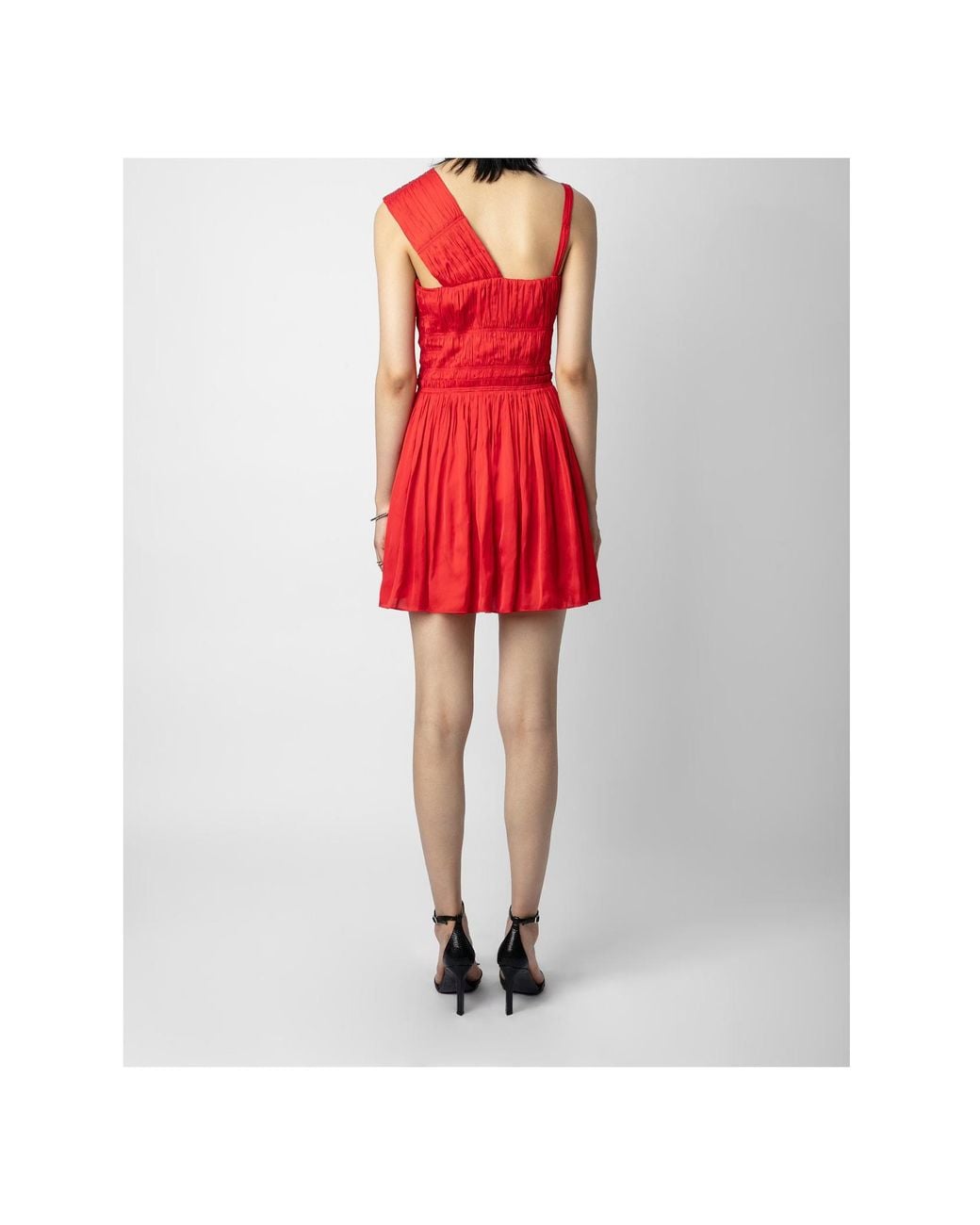 Zadig & Voltaire Red Roselie Satin Pleated Dress
