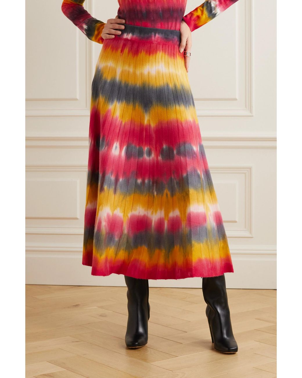 Gabriela Hearst Multicolor Ella Pleated Tie-Dyed Cashmere Midi Skirt