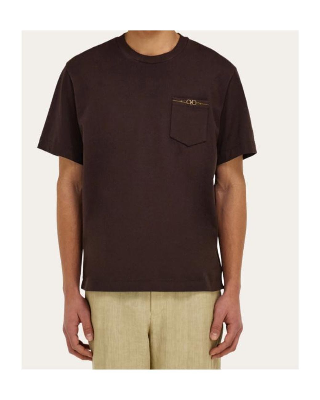 Ferragamo Brown Ferragamo Gancini Embroidered Crewneck T-Shirt for men