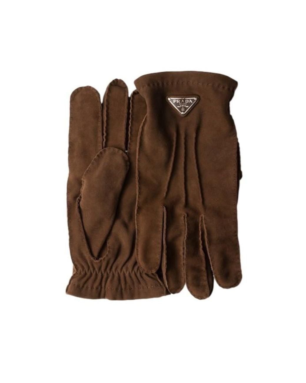 Prada Brown Triangle-Logo Gloves for men