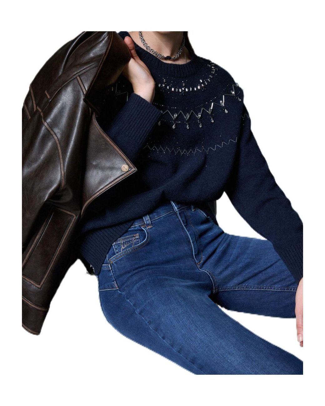 Liu Jo Blue Embellished Crewneck Jumper