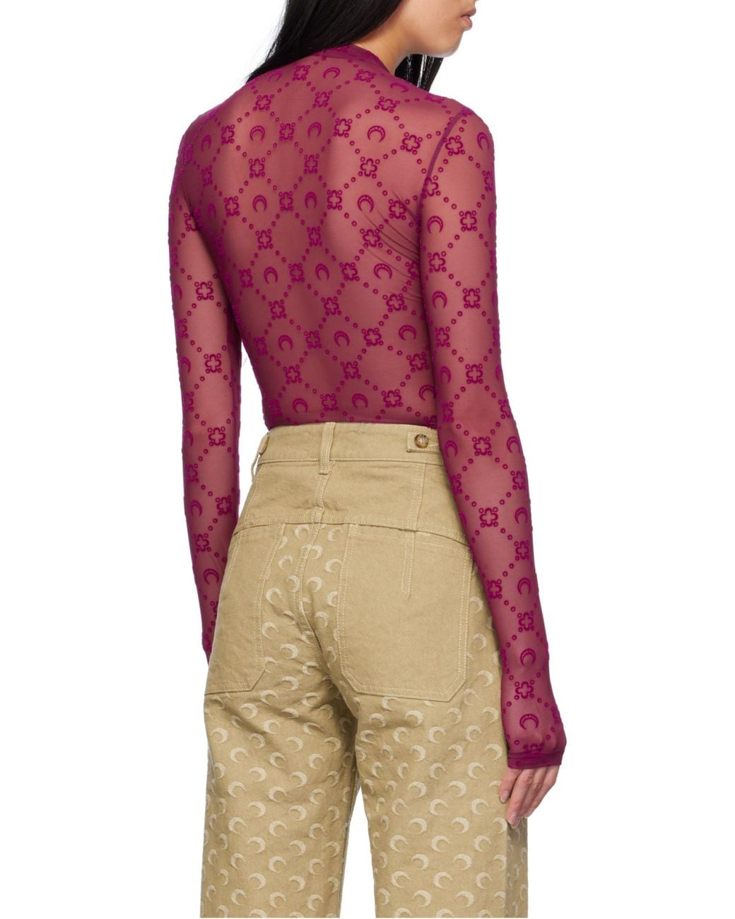 MARINE SERRE Red Second Skin Semi-Sheer Top