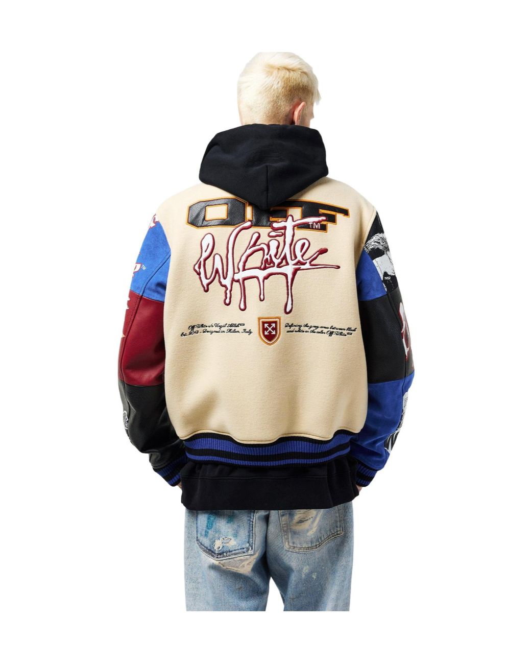 Off-White c/o Virgil Abloh Blue Patch Varsity Jacket for men