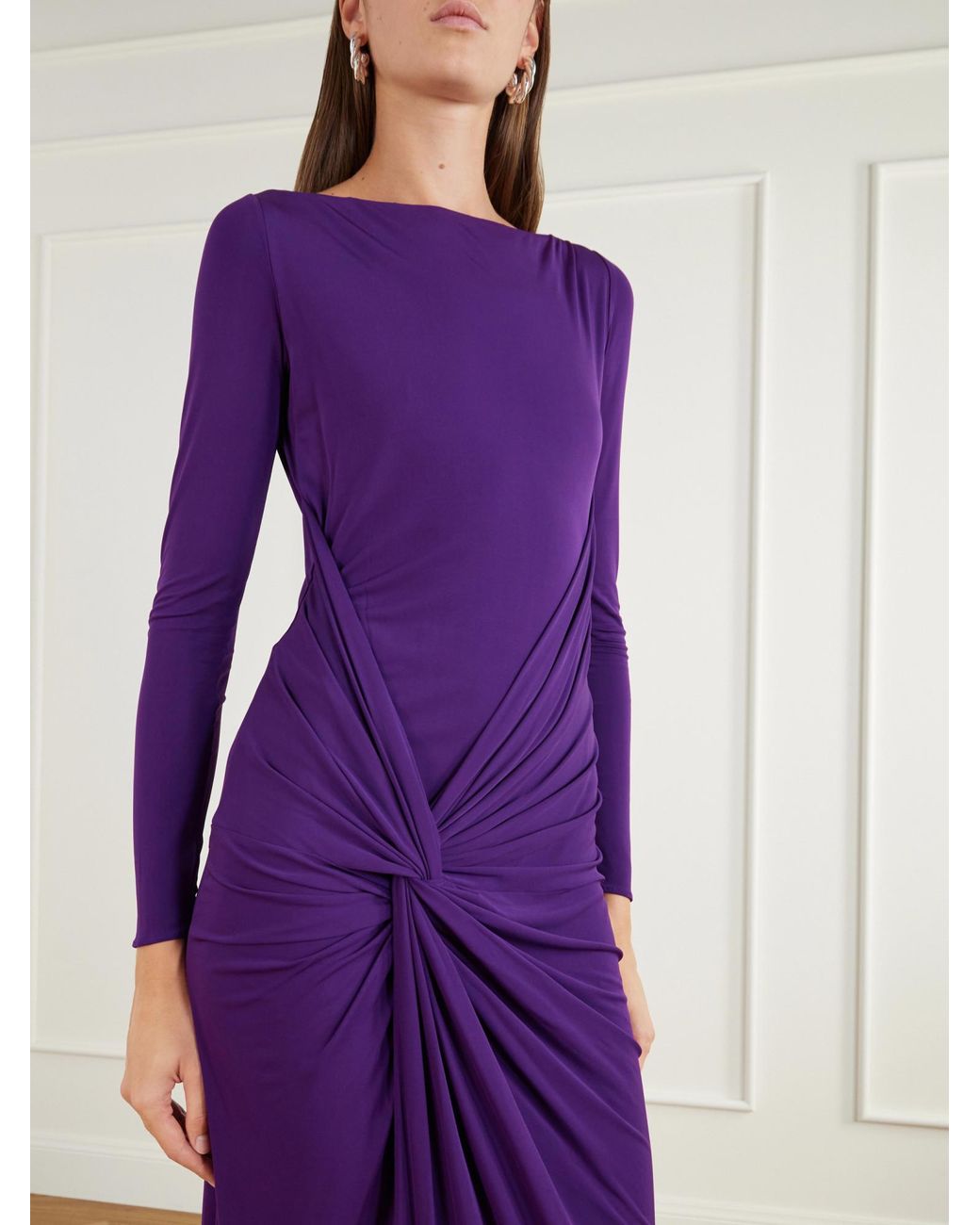 Alex Perry Purple Gathered Jersey Gown