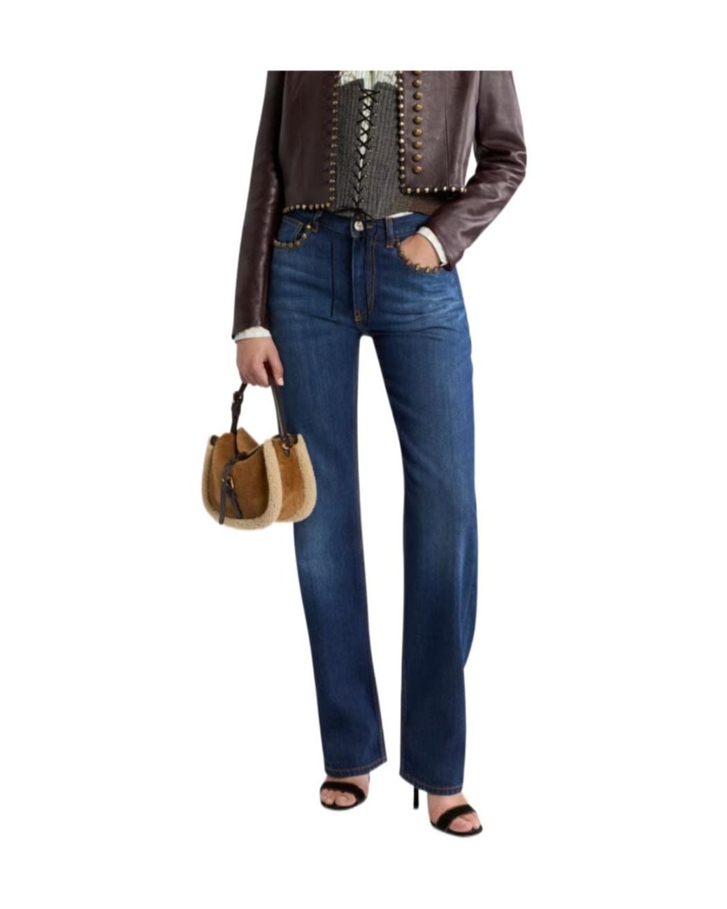 Etro Blue Straight-Leg Jeans With Studs