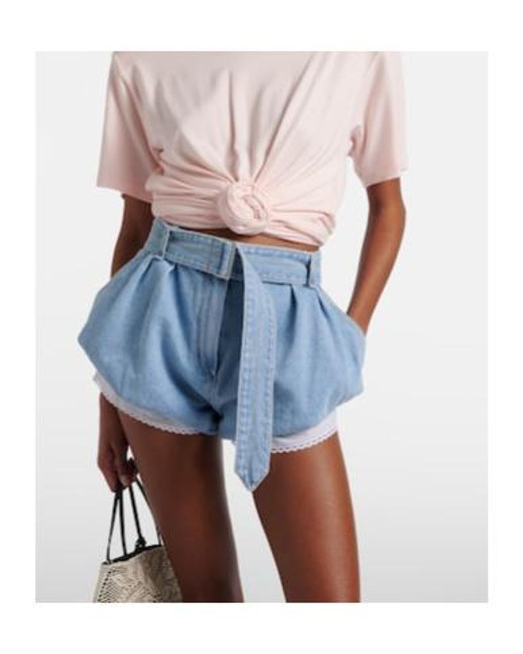 Magda Butrym Blue Belted High-Rise Denim Shorts