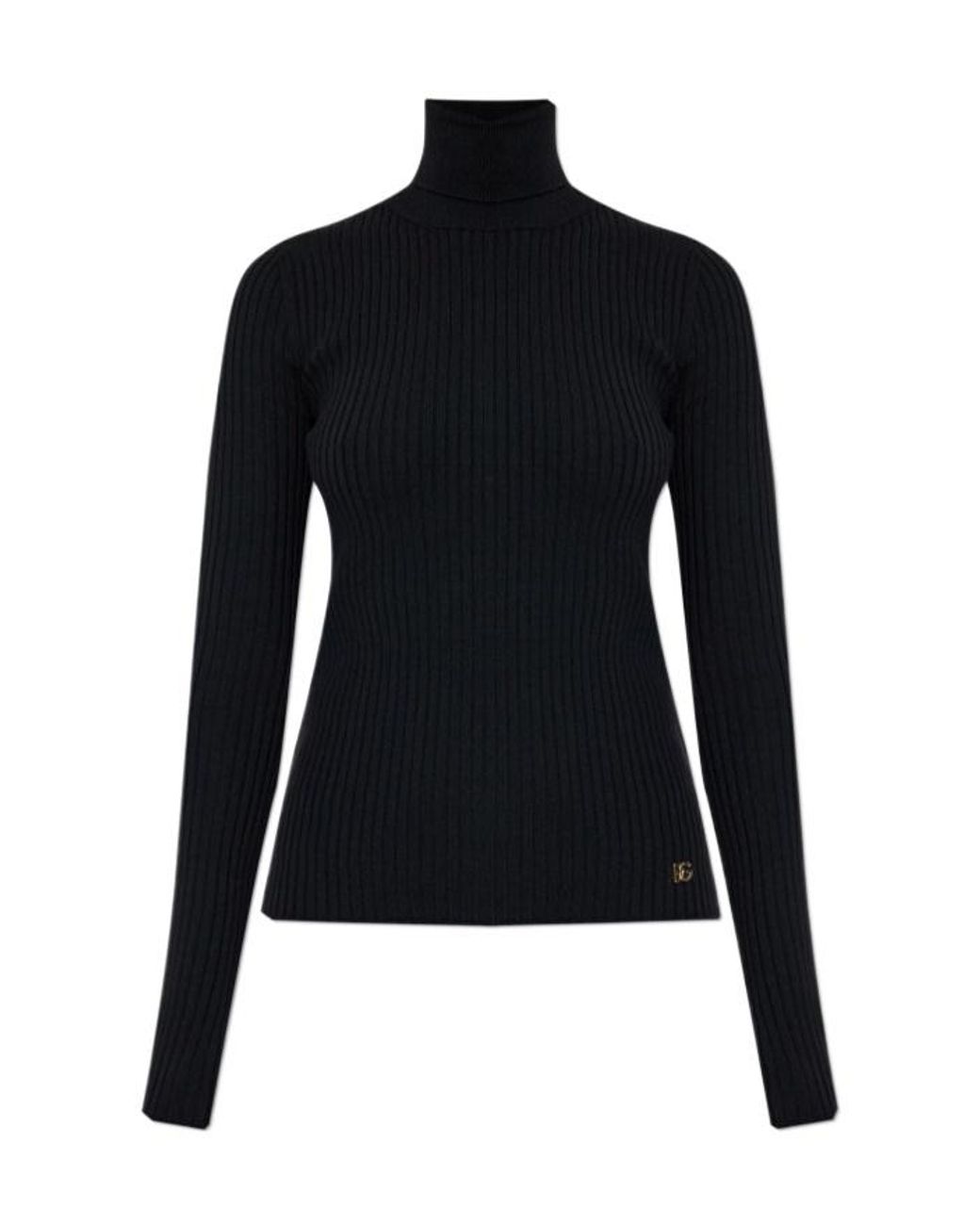 Dolce & Gabbana Black Dg Logo Plaque Turtleneck Sweater