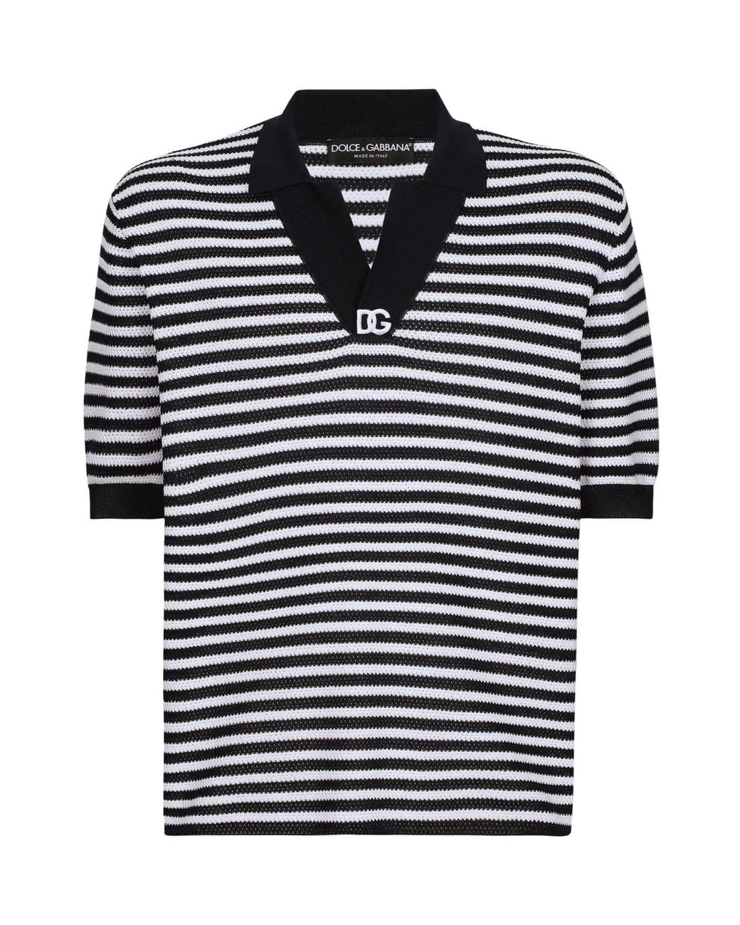 Dolce & Gabbana Blue Dg Logo Embroidered Striped V-Neck Polo Shirt for men