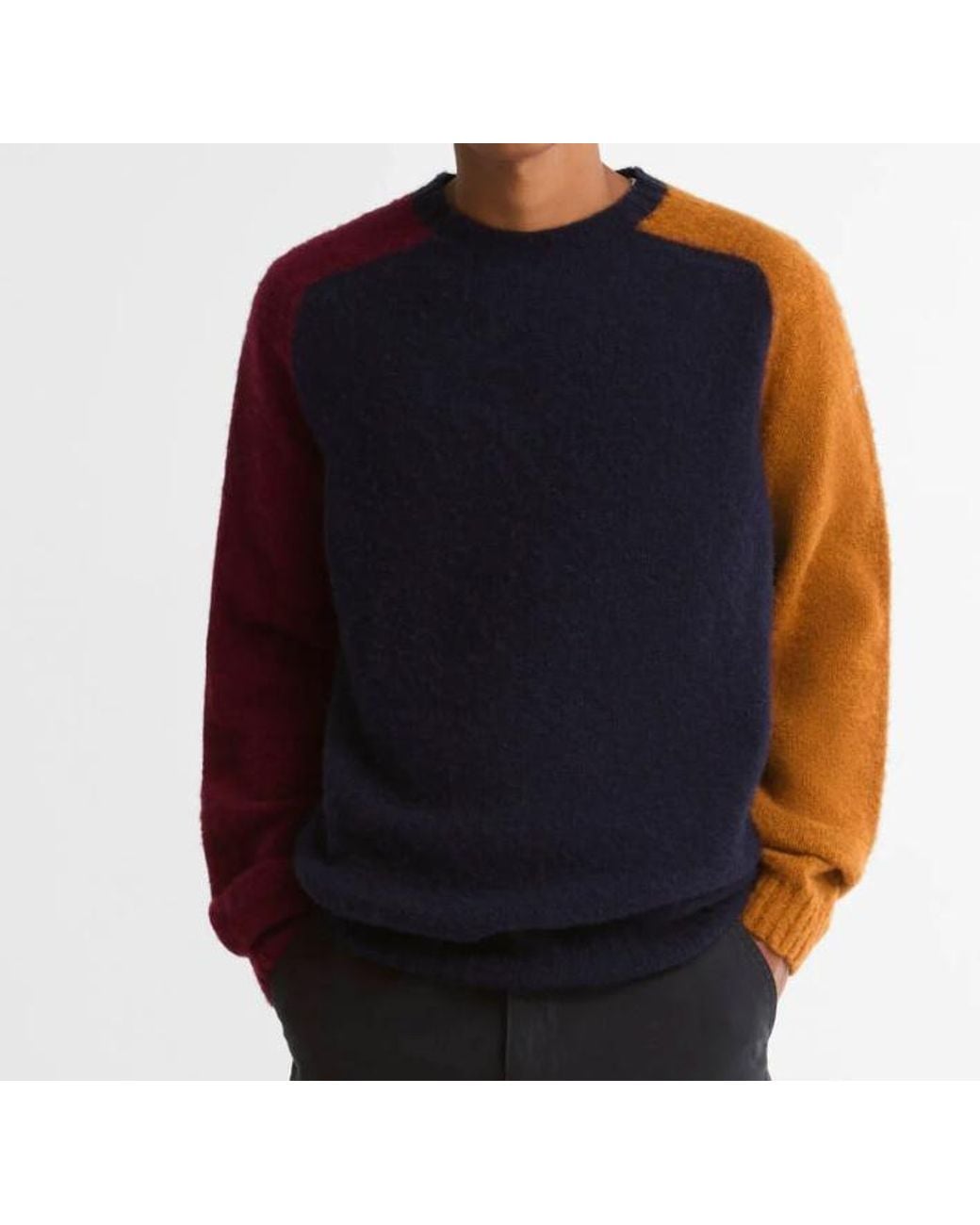 Barbour Blue Crew Neck Color Block Knit Sweater for men