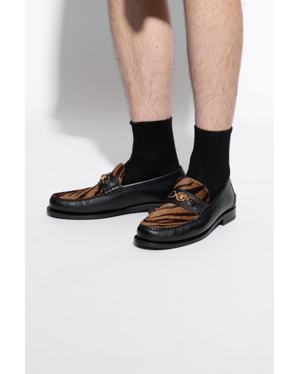 Versace Black Leopard-Printed Slip-On Loafers for men