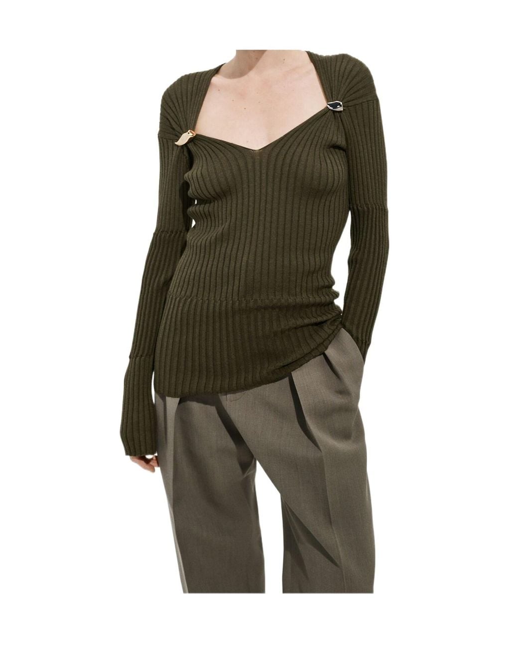 Bottega Veneta Green Ribbed Knit Jumper