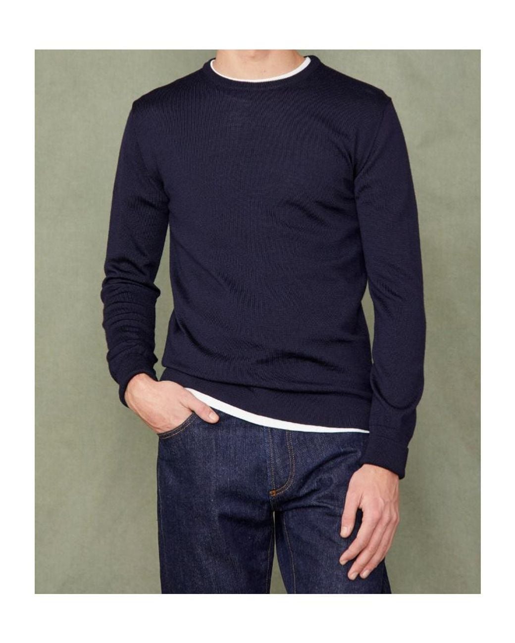 Officine Generale Blue Officine Générale Crew Neck Knitted Sweater for men