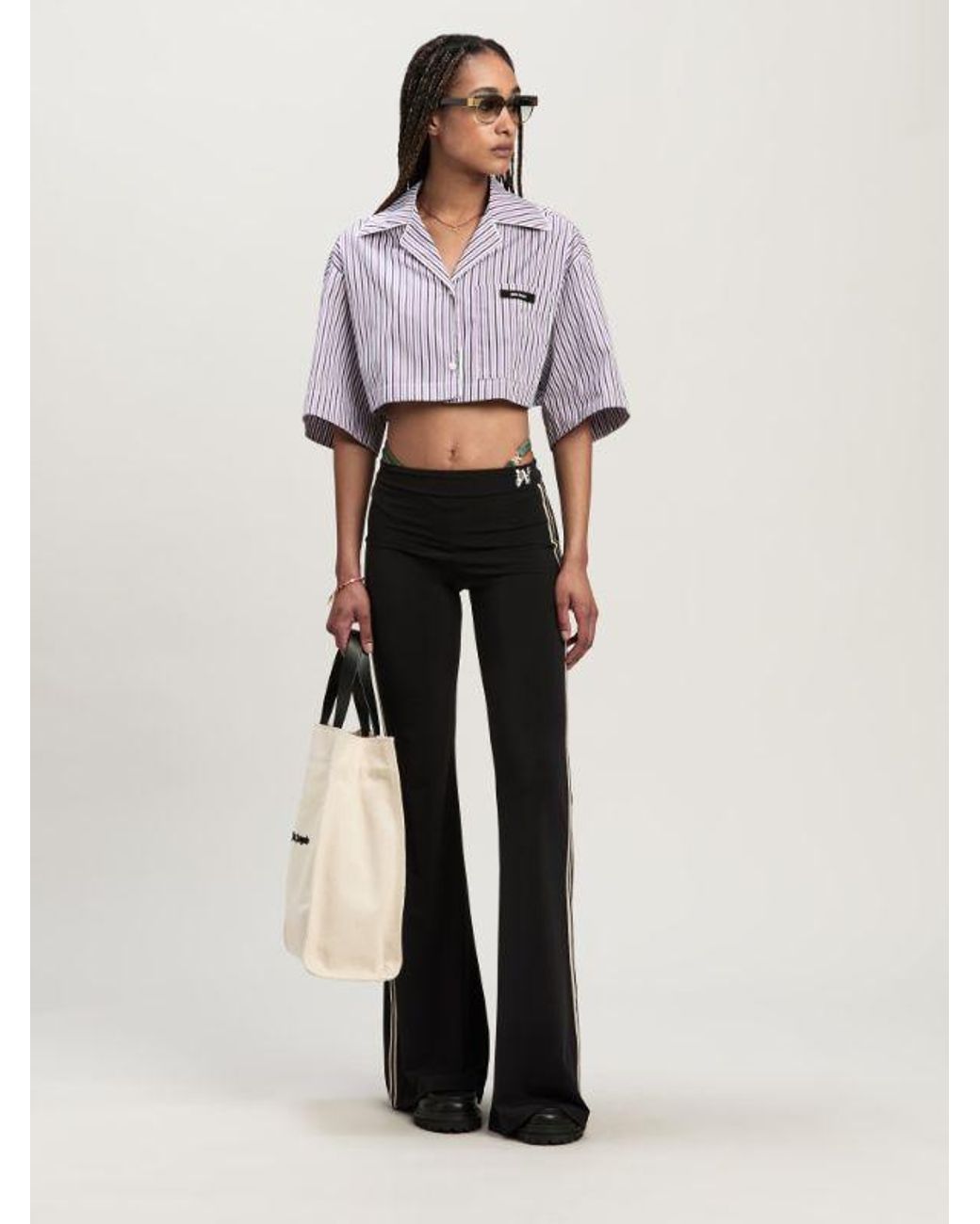 Palm Angels Black Side Stripe Detailed Flared Trousers