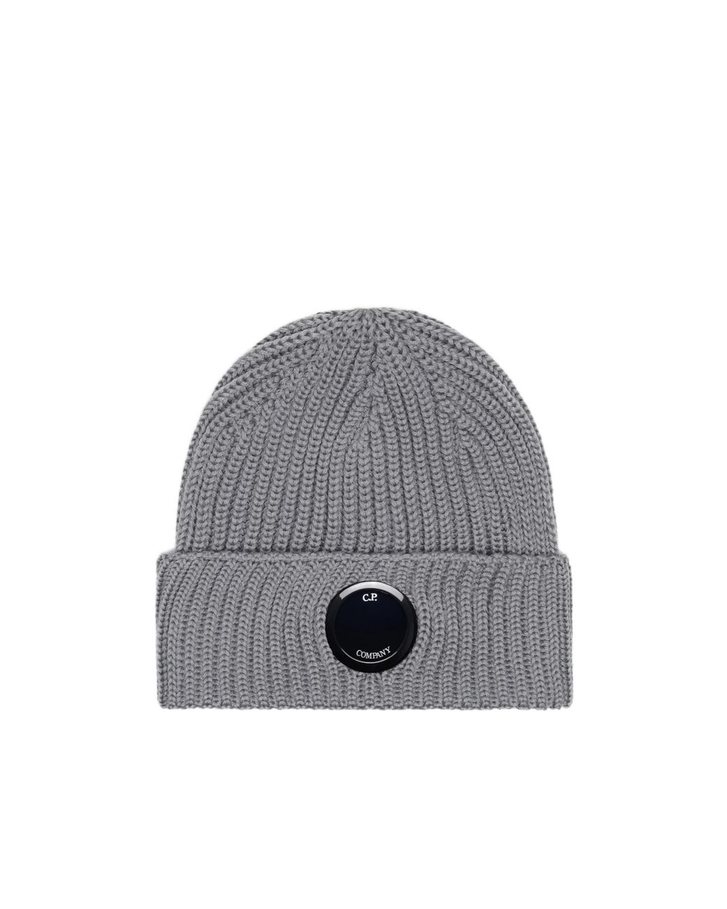 C P Company Gray Ribbed Cotton Beanie Hat for men