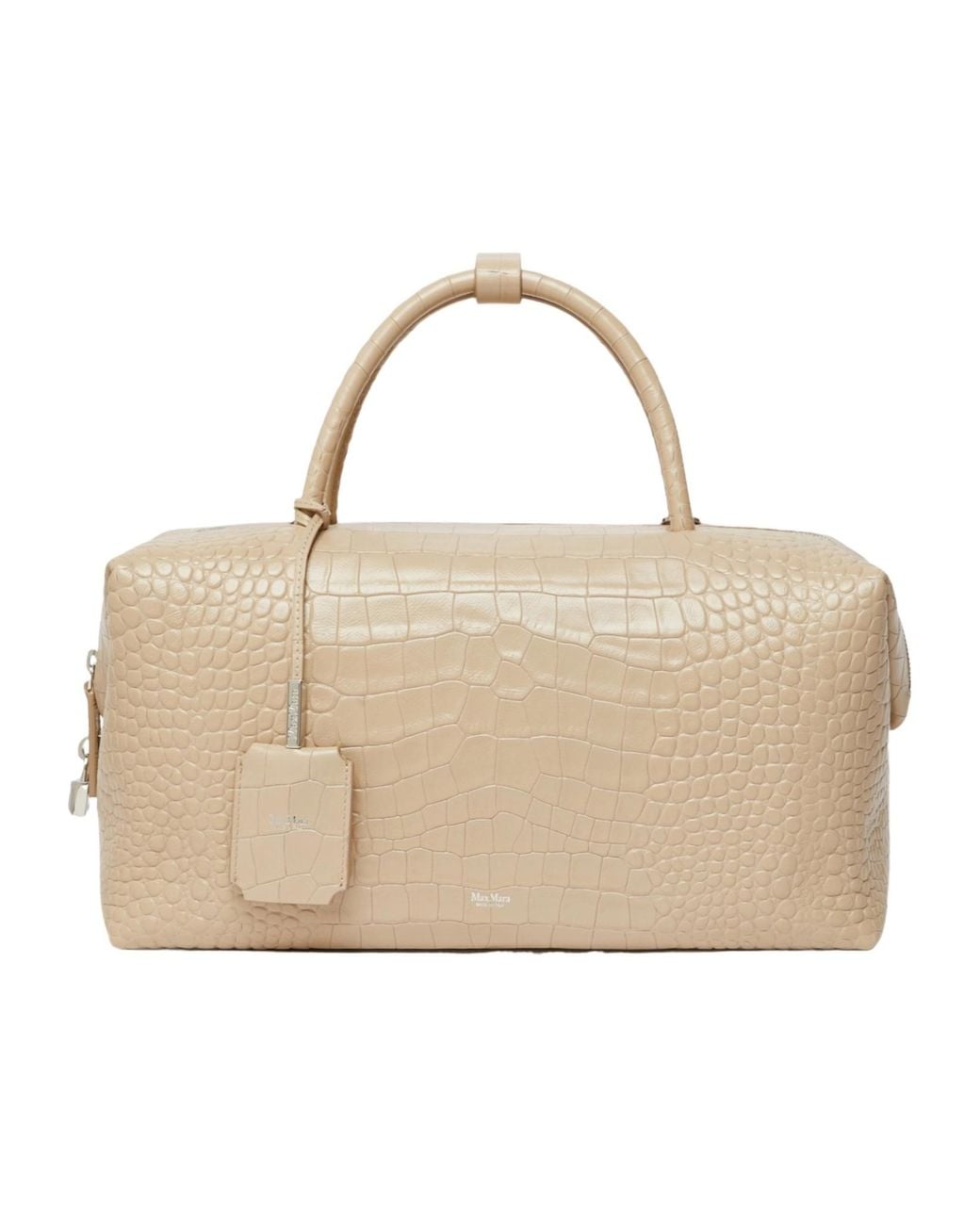 Max Mara Natural Croc-Embossed Large Shoulder Bag