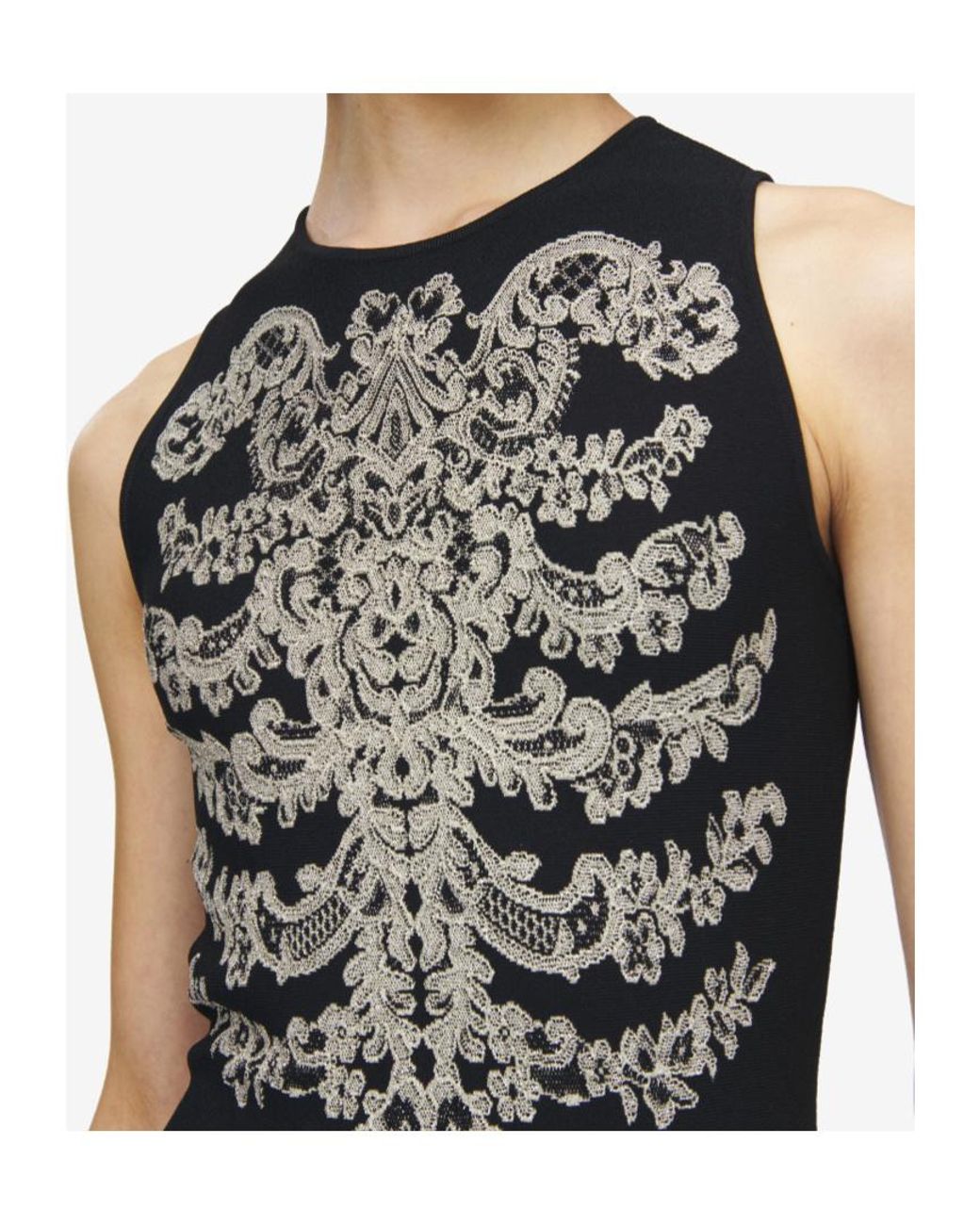McQueen Black Lace Ribcage Jacquard Mini Dress