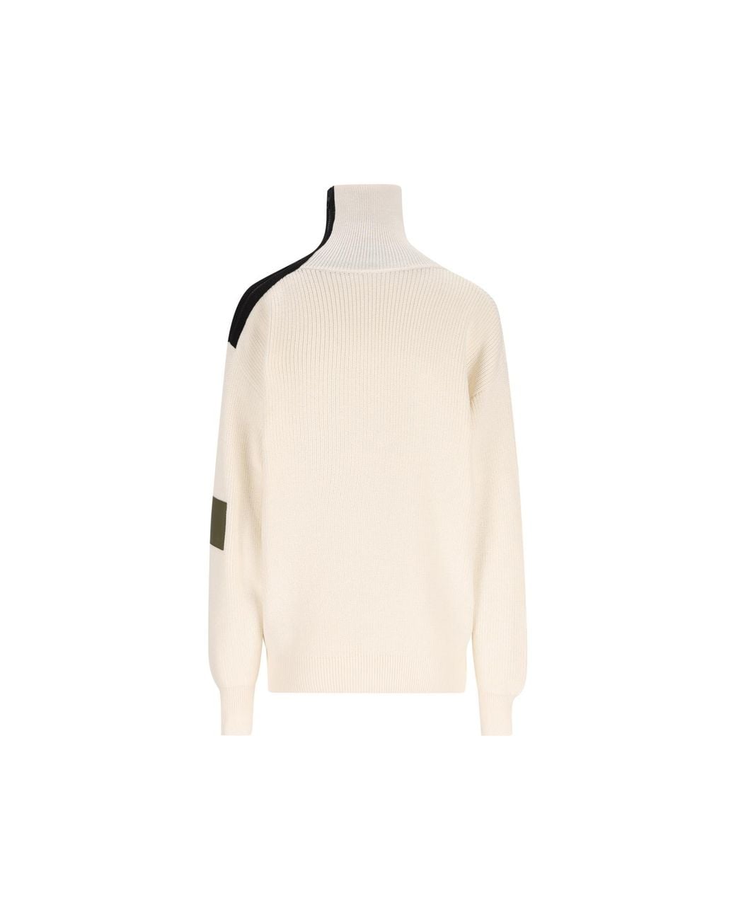 Loewe White Zip-Neck Patch Knitted Sweater