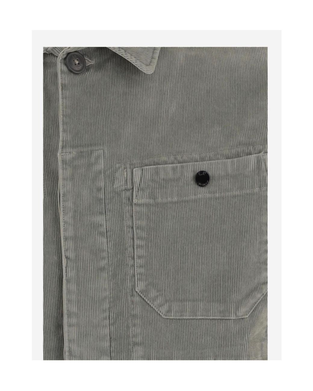 C P Company Gray Logo-Detail Corduroy Shirt for men