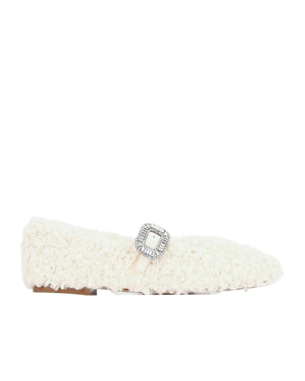 Roger Vivier White Pilgrim Strass Mary Jane Flat Shoes