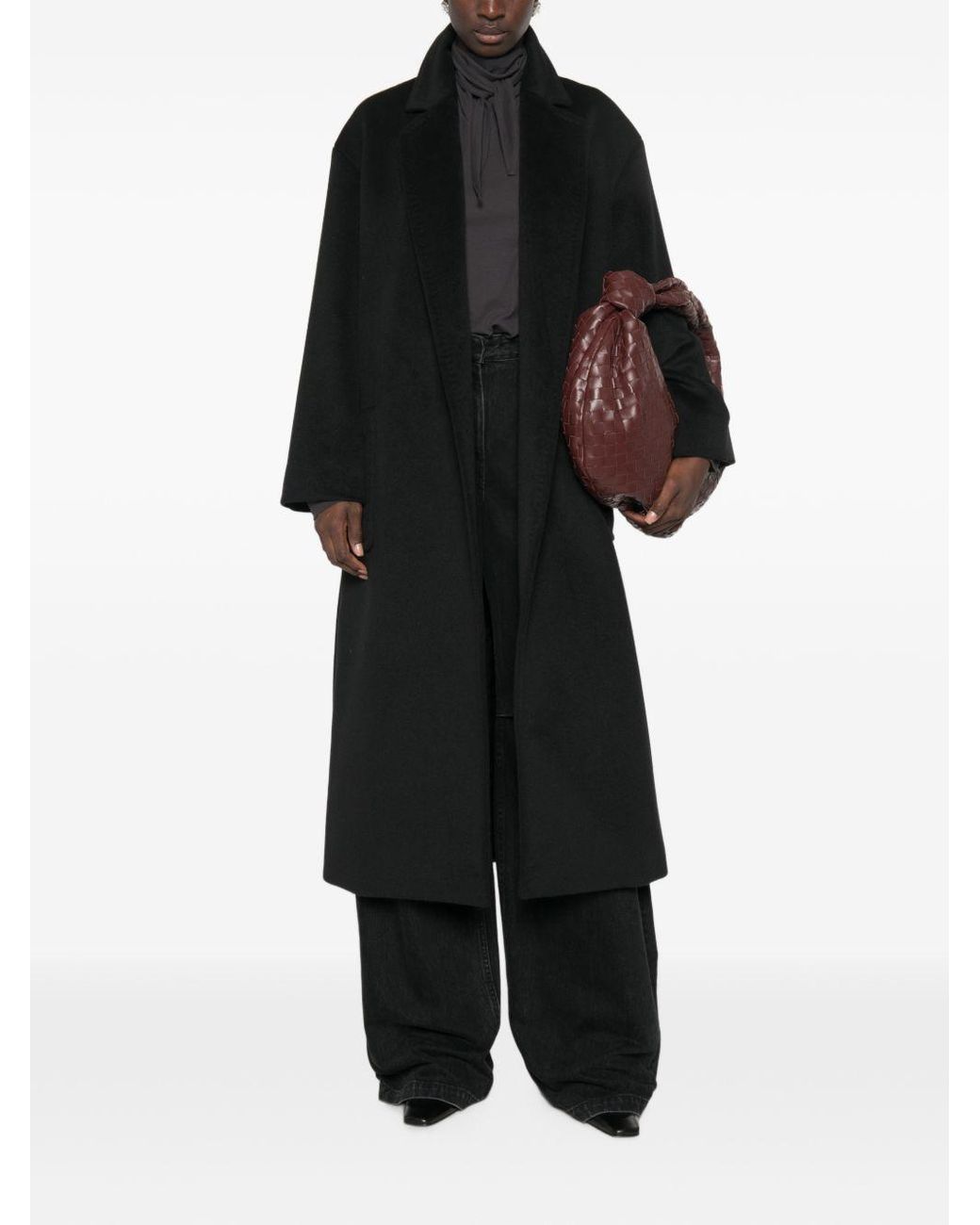 Max Mara Black Studio Giambo Brushed Finish Belted Coat