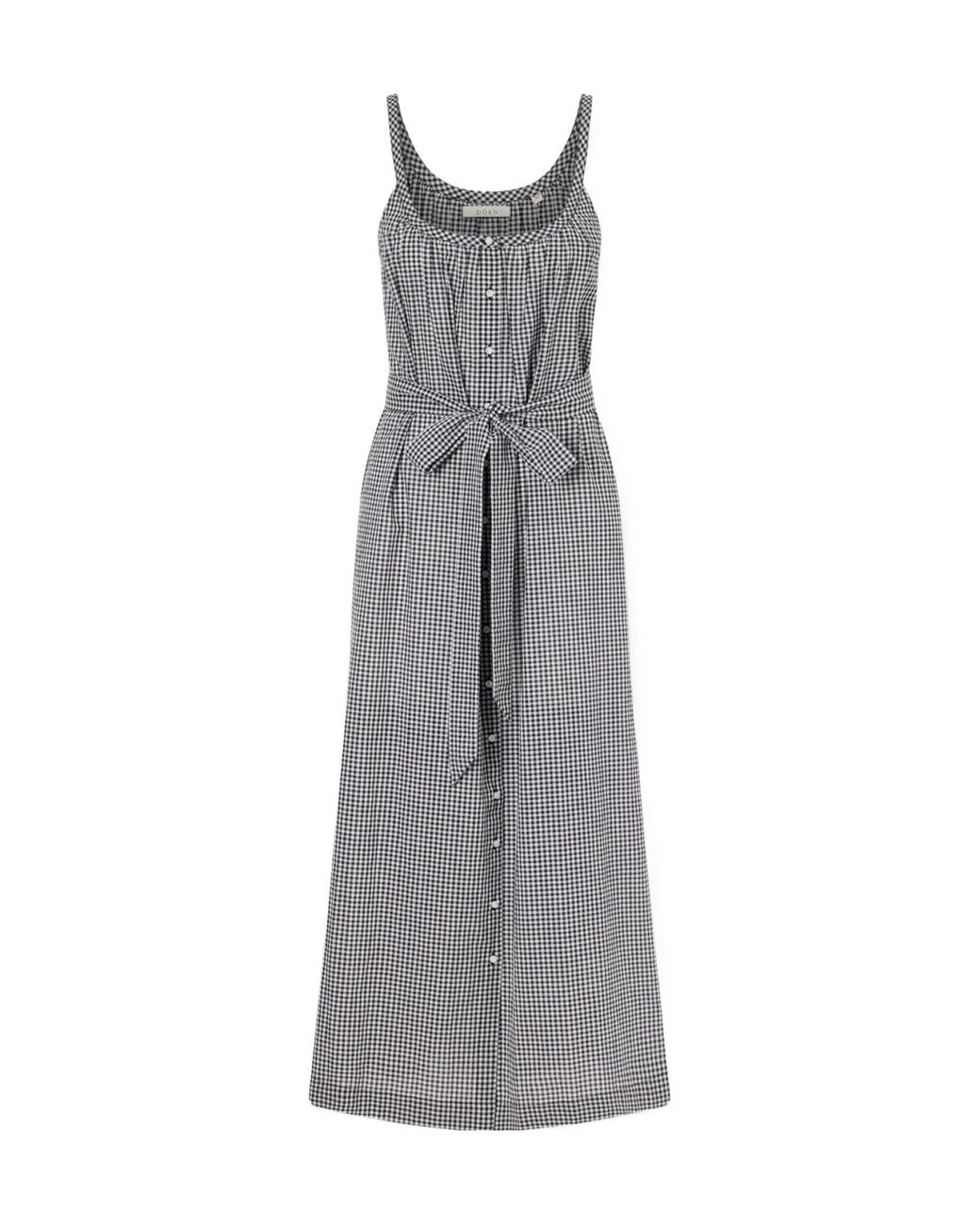 Doen Gray Nevita Belted Checked Organic Cotton Midi Dress