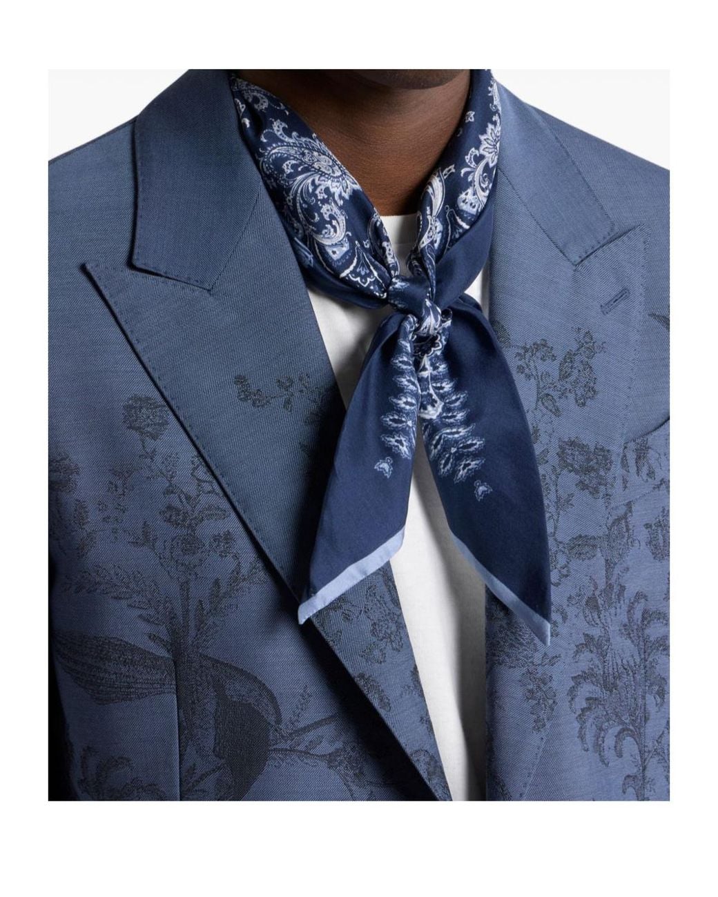 Etro Blue Silk Scarf With Paisley Motif And Pegaso for men