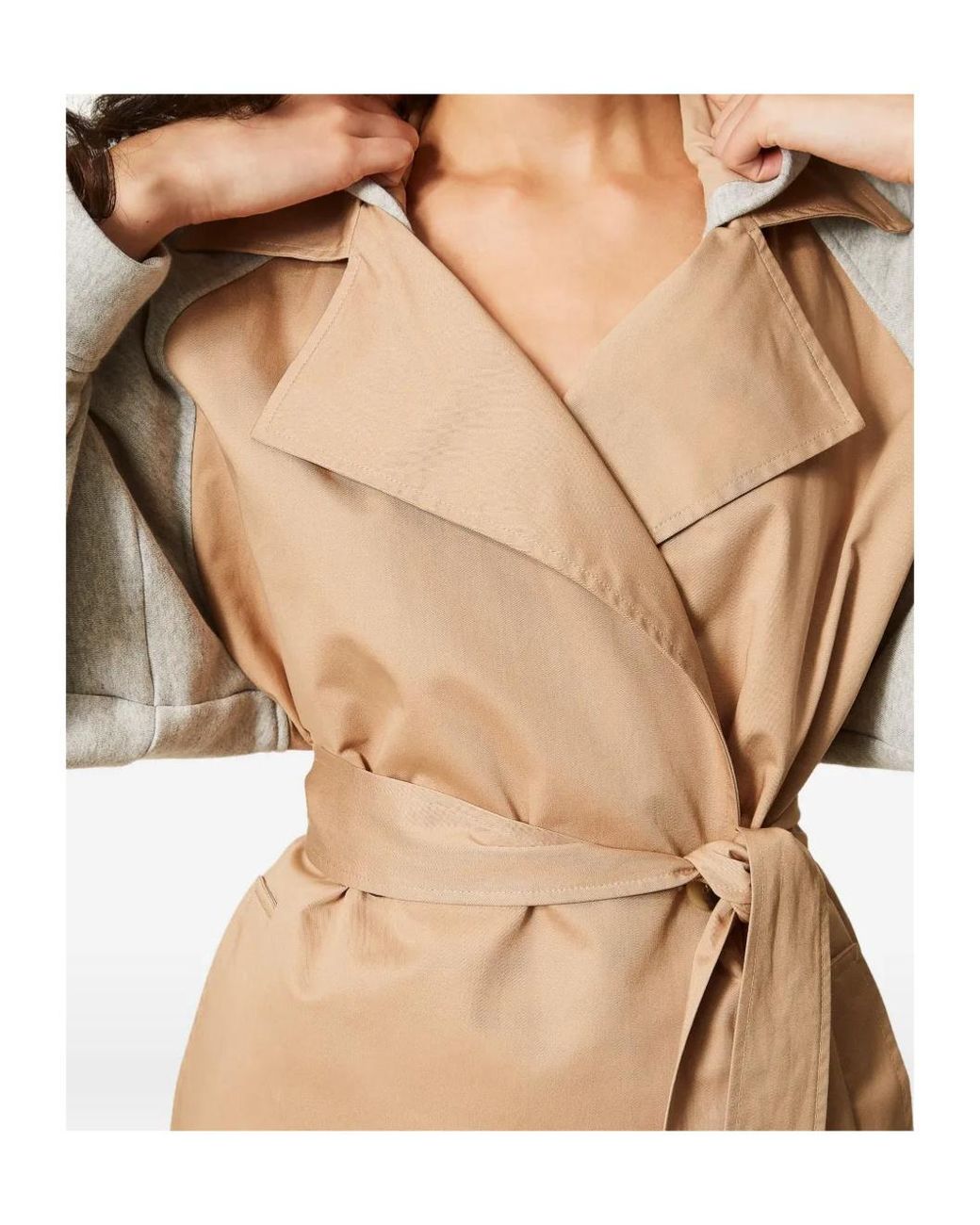 Twinset Natural Gabardine Plush Trench Coat