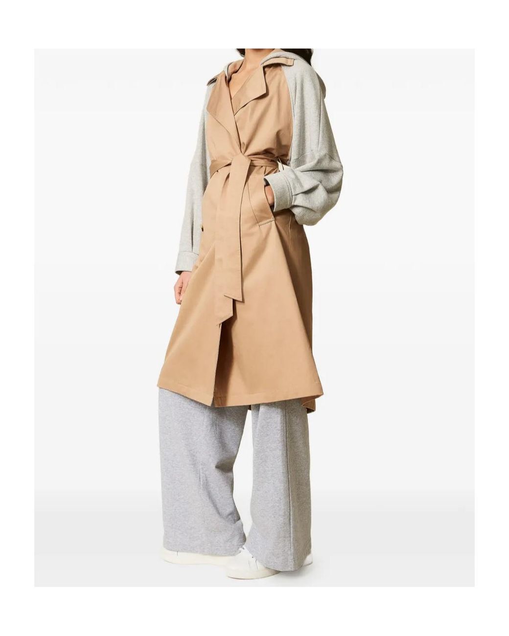 Twinset Natural Gabardine Plush Trench Coat