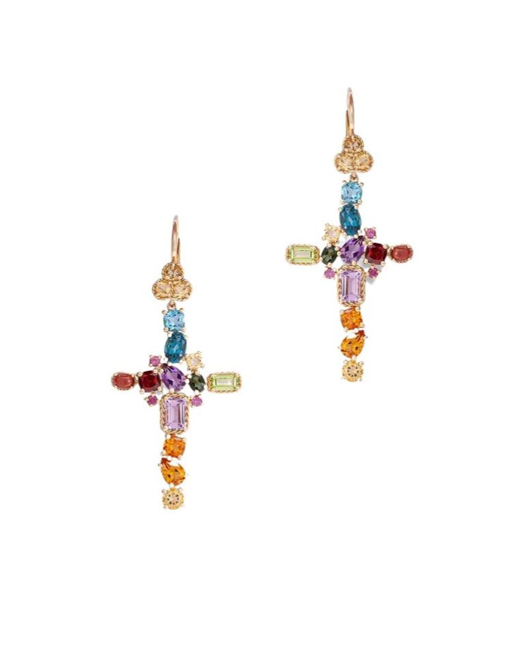 Dolce & Gabbana White 18Kt Gemstone Cross Earrings