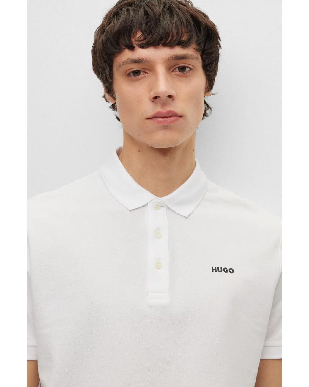 Boss White Hugo Donos Logo Polo Shirt for men