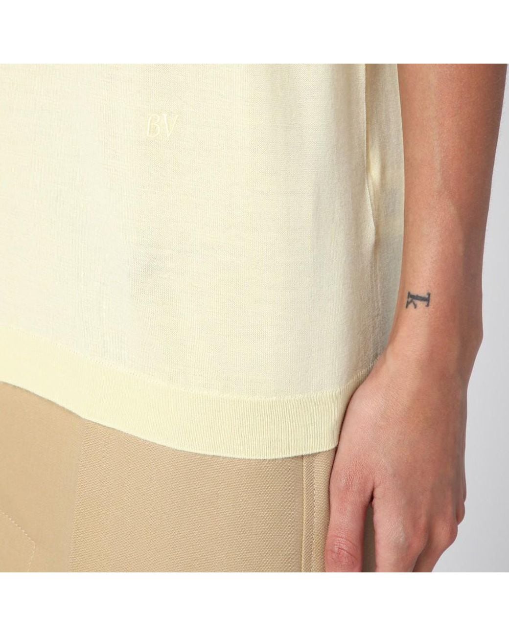 Bottega Veneta Natural Logo Embroidered Knitted Top