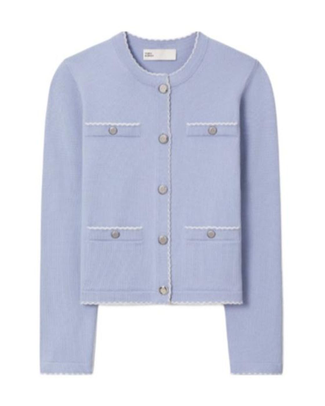 Tory Burch Blue Kendra Scalloped Trim Cardigan