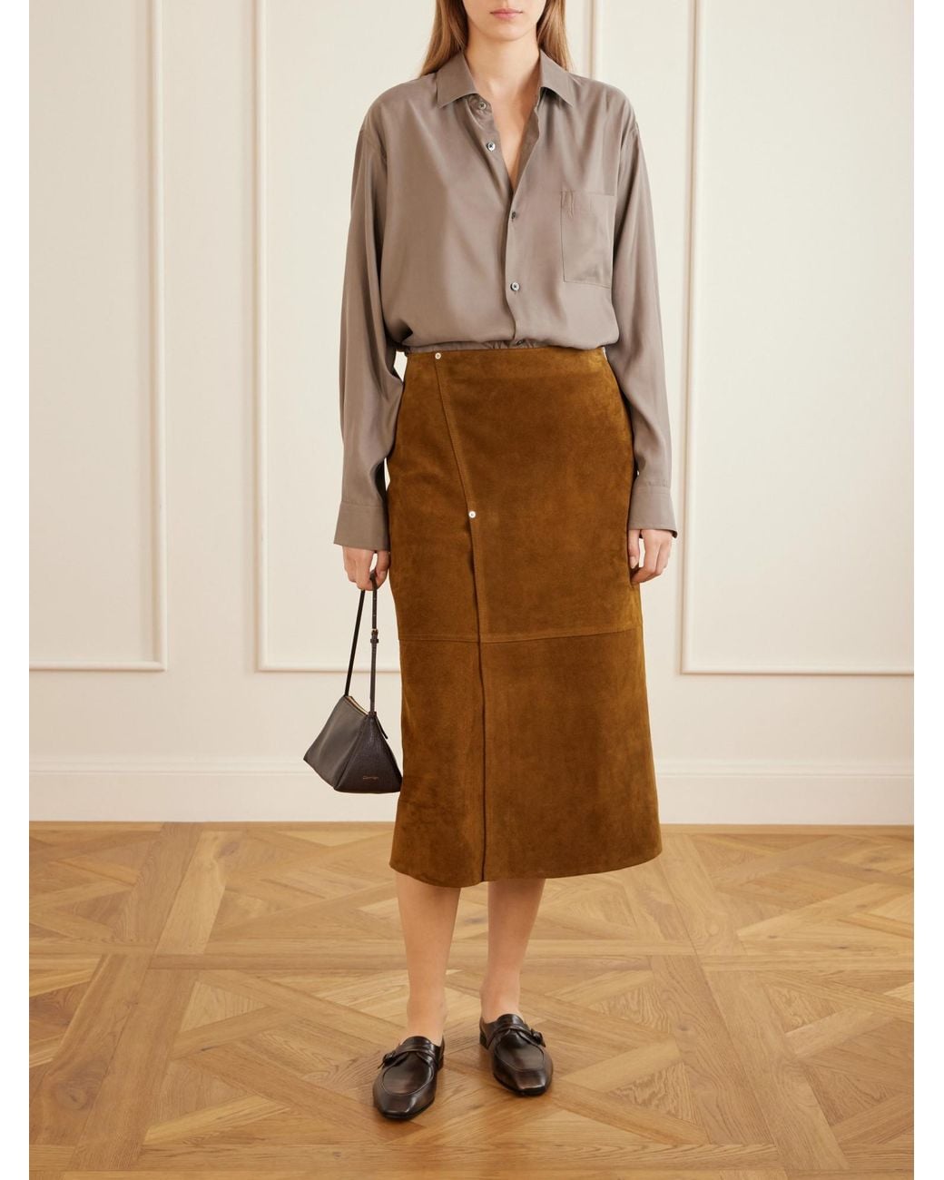 Studio Nicholson Brown Suede Midi Skirt